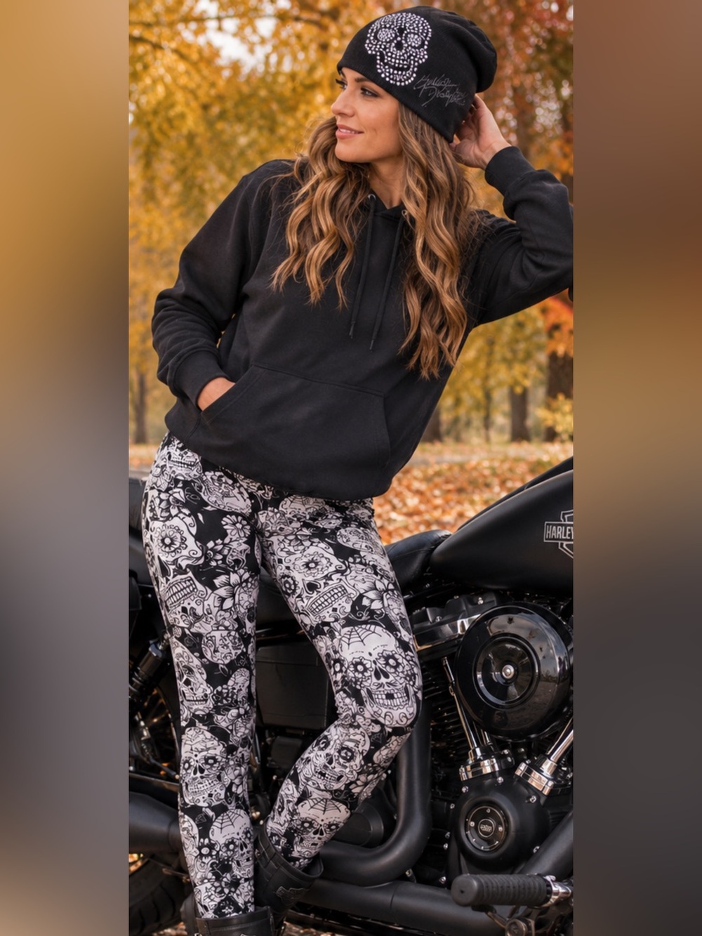 NWOT Harley-Davidson Skull Beanie & Just Cozy Fleece-Lined Leggings M/L
